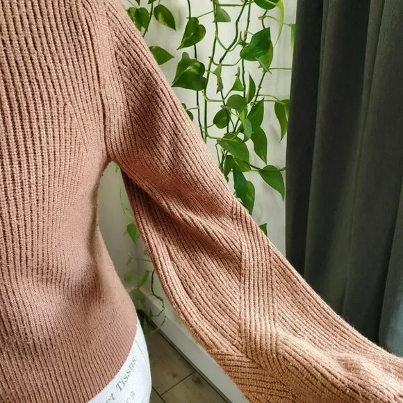 ZARA | Turtleneck Tapered Sleeve Ribbed Bodice Warm Brown Sweater (Size S) - Picture 5 of 9